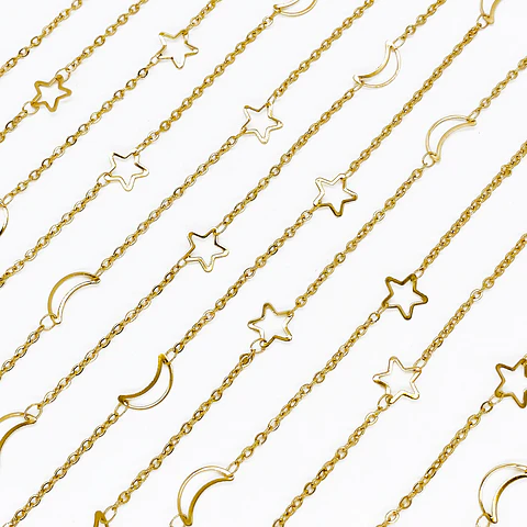 CADENA ✦ ACERO LUNAS Y ESTRELLAS