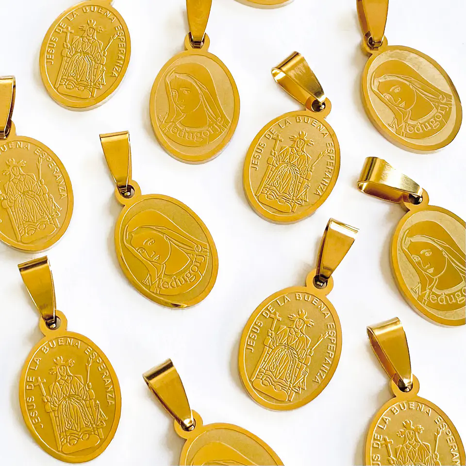 MEDALLA JESÚS DE LA BUENA ESPERANZA Y VIRGEN MEDJUGORGE ACERO 1