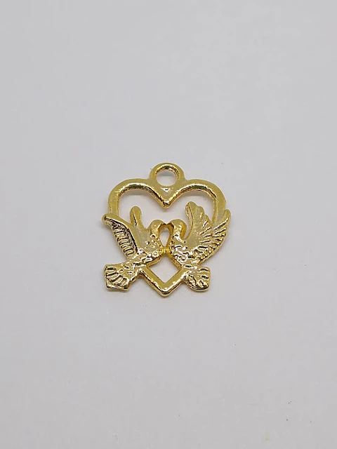 CORAZÓN CON PALOMAS BAÑO DE ORO W-2545                             