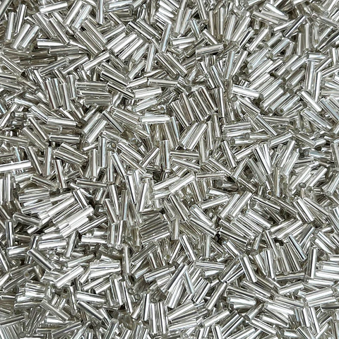 Canutillo de Vidrio Plateado • 2x7 mm