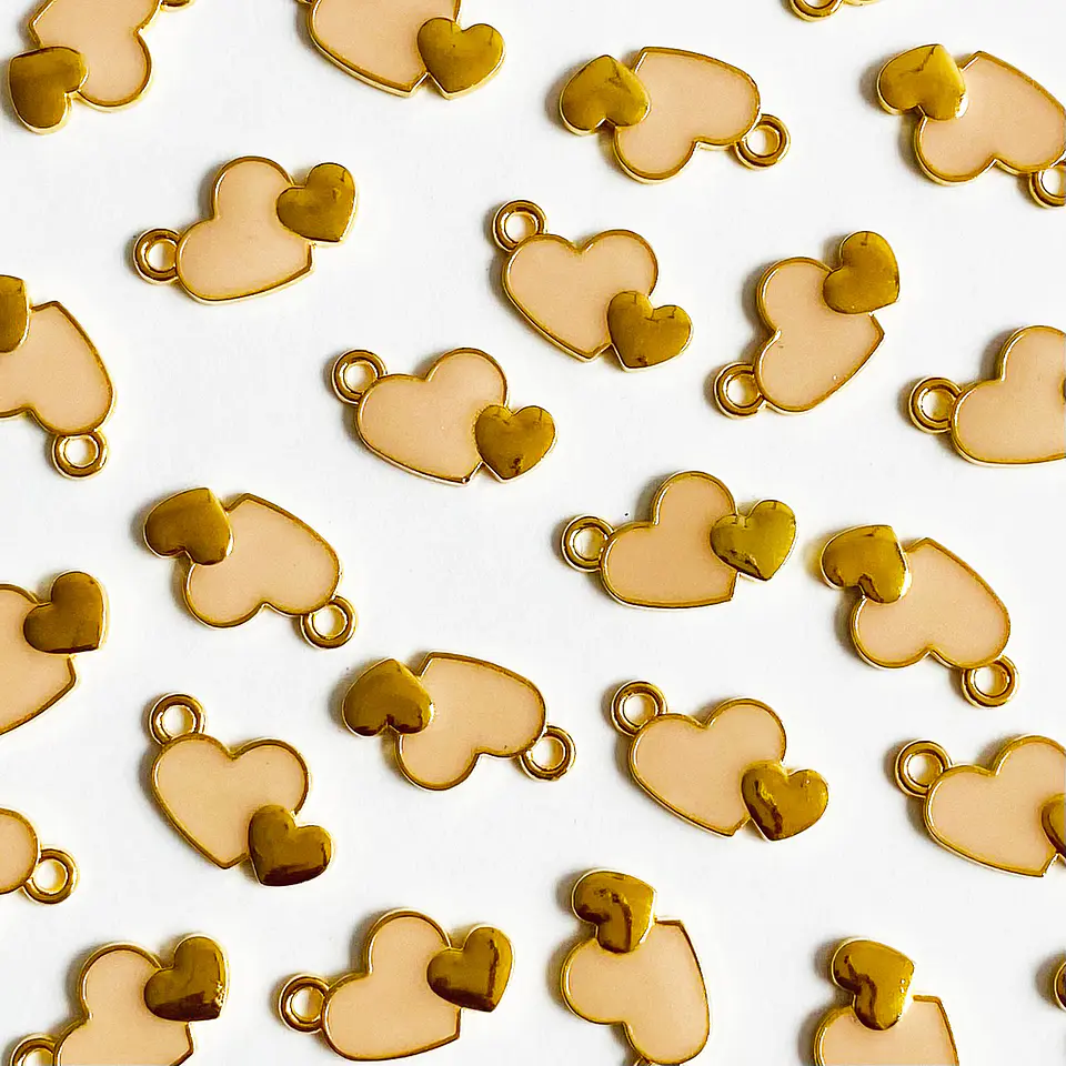 Dije Corazón Doble • Baño de Oro Resina • 11x16 mm 8