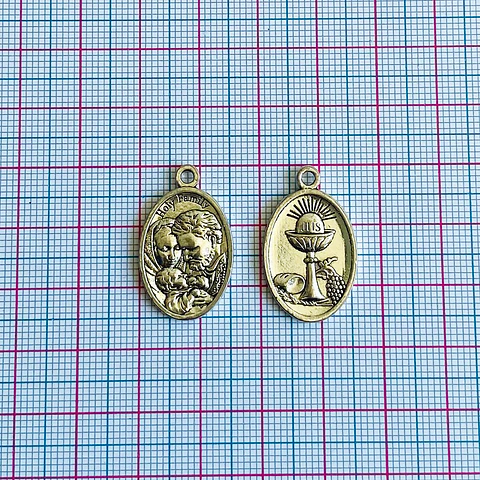 Medalla Sagrada Familia y Primera Comunión • Zamak • 15x25 mm