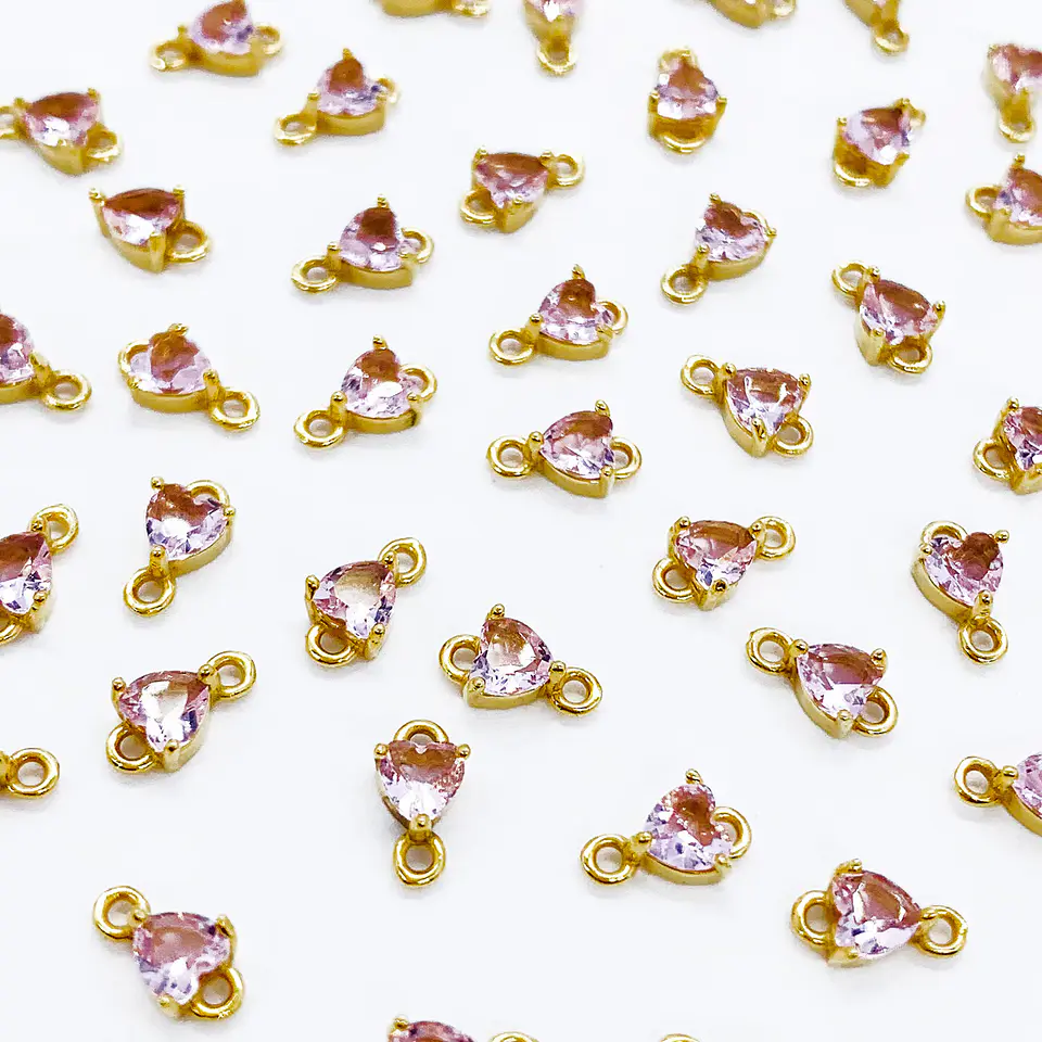 Dije Corazón Cristal • Baño de Oro • 8x4 mm 3