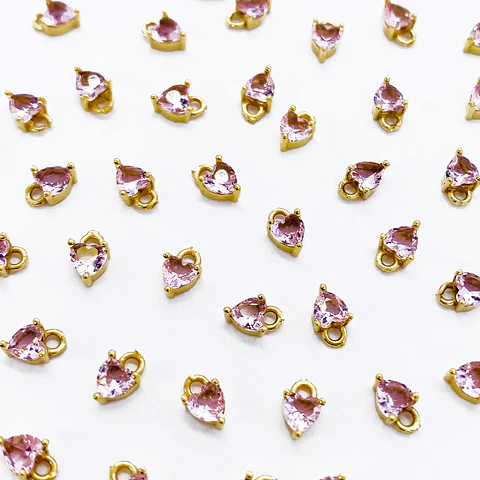 Dije Corazón Cristal Pequeño • Baño de Oro • 4x7 mm
