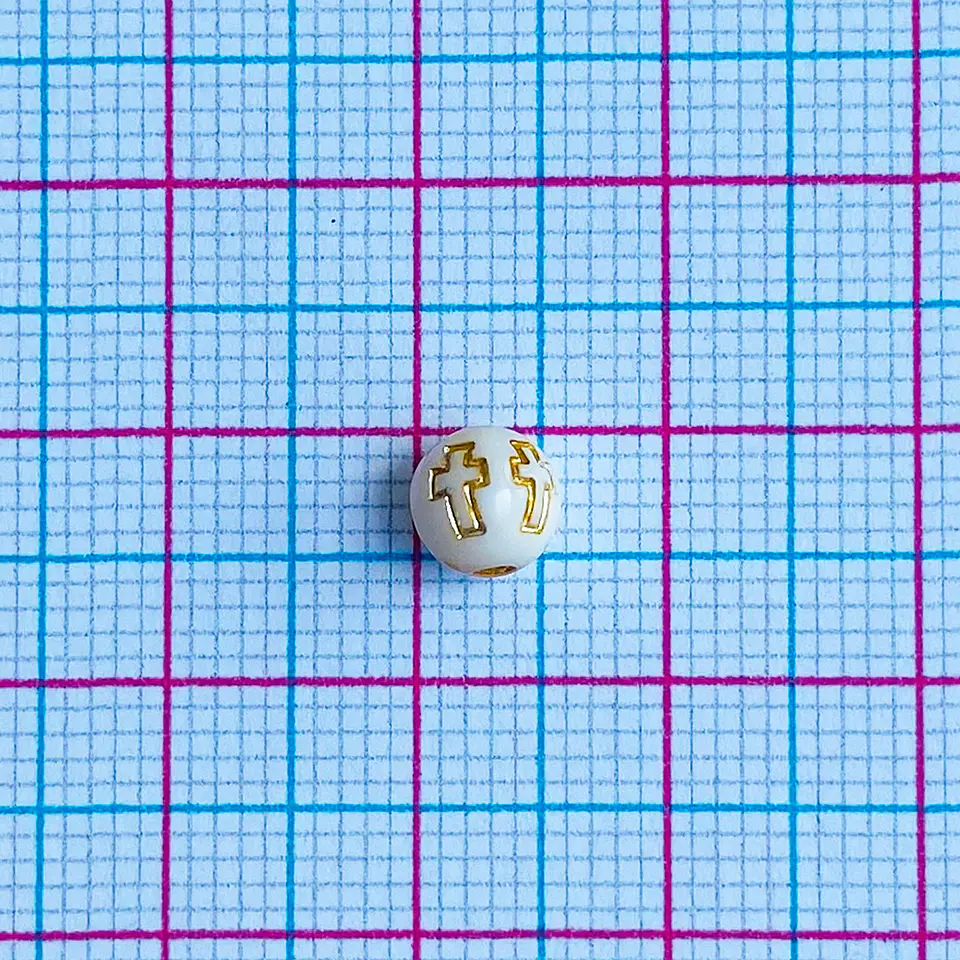 Bola con Cruz Blanca/Dorado • Plastico • 6 mm 2