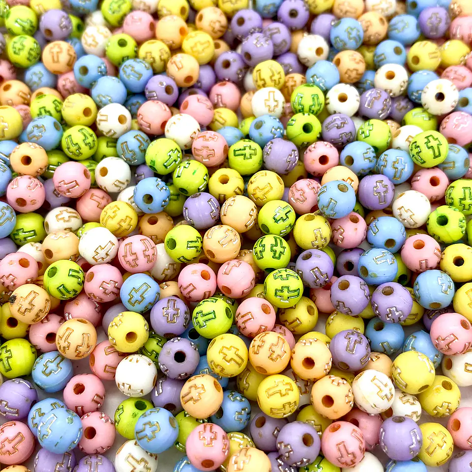 Bola con Cruz Blanca/Dorado • Plastico • 6 mm 3