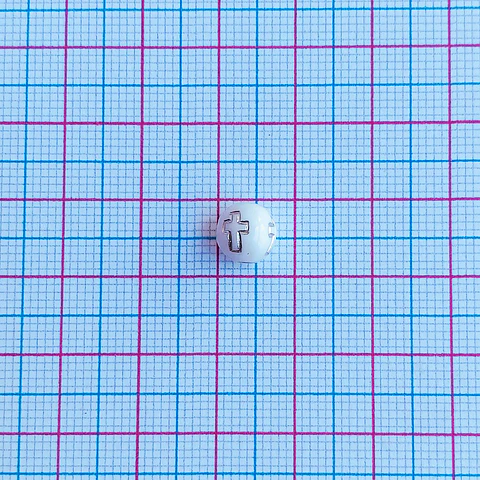 Bola Cruz Blanca/Plateado • Plástico • 8 mm