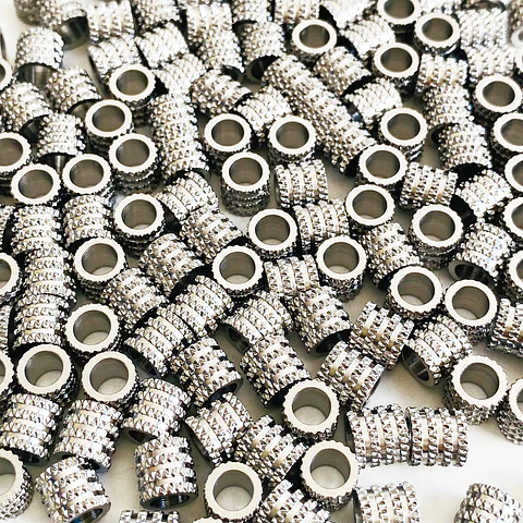 Separador de Cilindro Texturizado Plateado • Acero • 5x6 mm