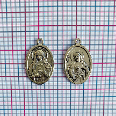 Medalla Sagrado Corazón de Jesús y Sagrado Corazón de María • Zamak • 22x36 mm