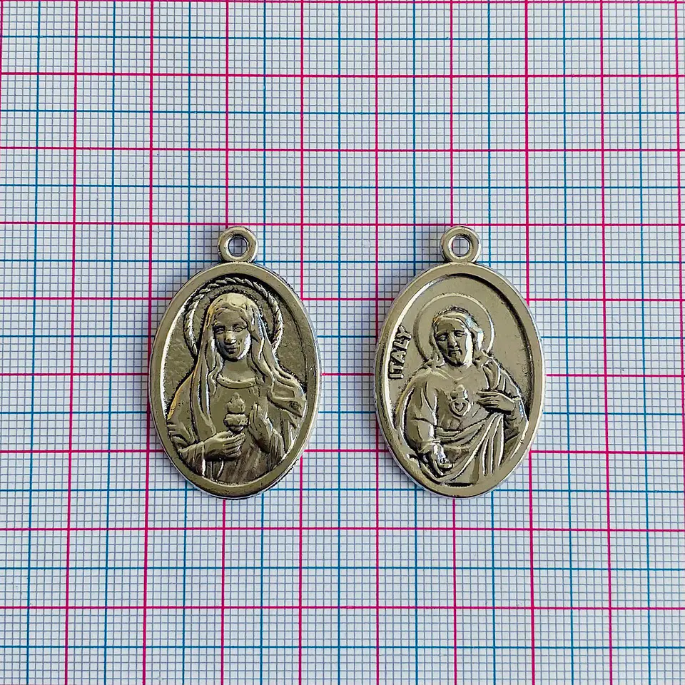 Medalla Sagrado Corazón de Jesús y Sagrado Corazón de María • Zamak • 22x36 mm 2
