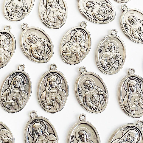 Medalla Sagrado Corazón de Jesús y Sagrado Corazón de María • Zamak • 22x36 mm