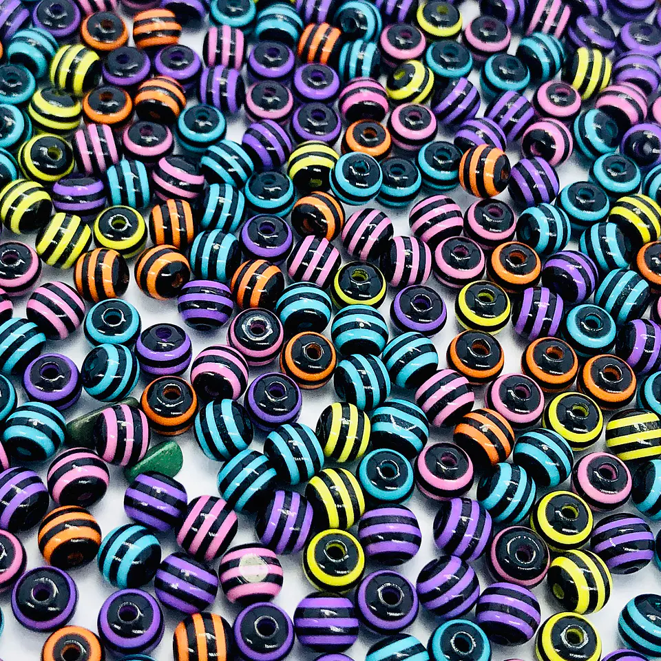 Cuenta Bola Nylon Rayada Negra • Acrílica • 6 mm 3
