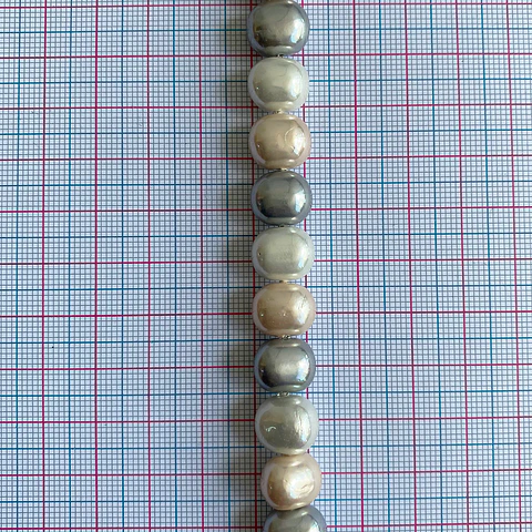 Separador Barril/Pepa Lisa Combinados Grises / Beige • Perla Shell • 9x11 mm