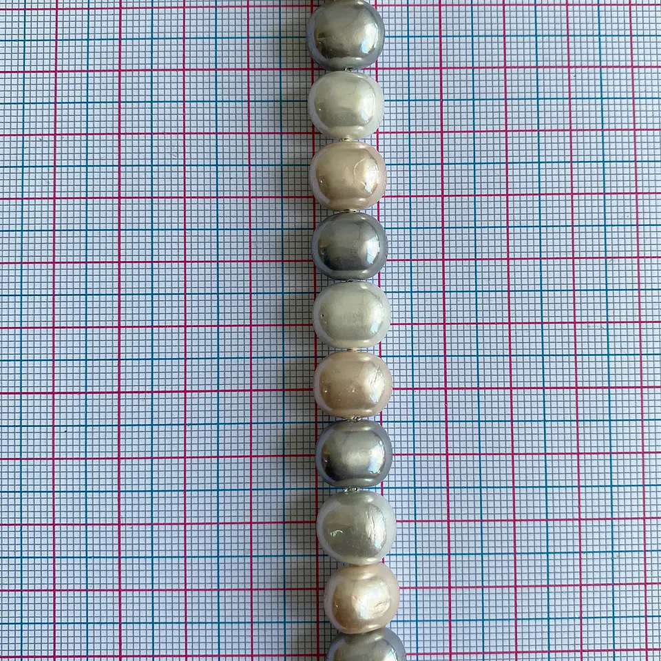 Separador Barril/Pepa Lisa Combinados Grises / Beige • Perla Shell • 9x11 mm 2