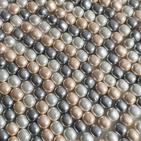 Separador Barril/Pepa Lisa Combinados Grises / Beige • Perla Shell • 9x11 mm