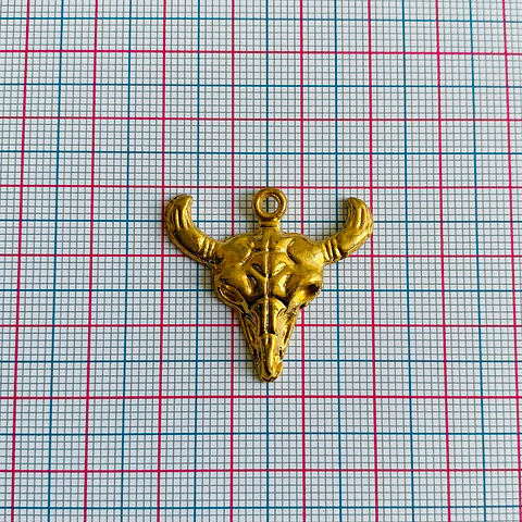 Dije Cráneo / Calavera de Toro • Baño de Oro • 30x27 mm