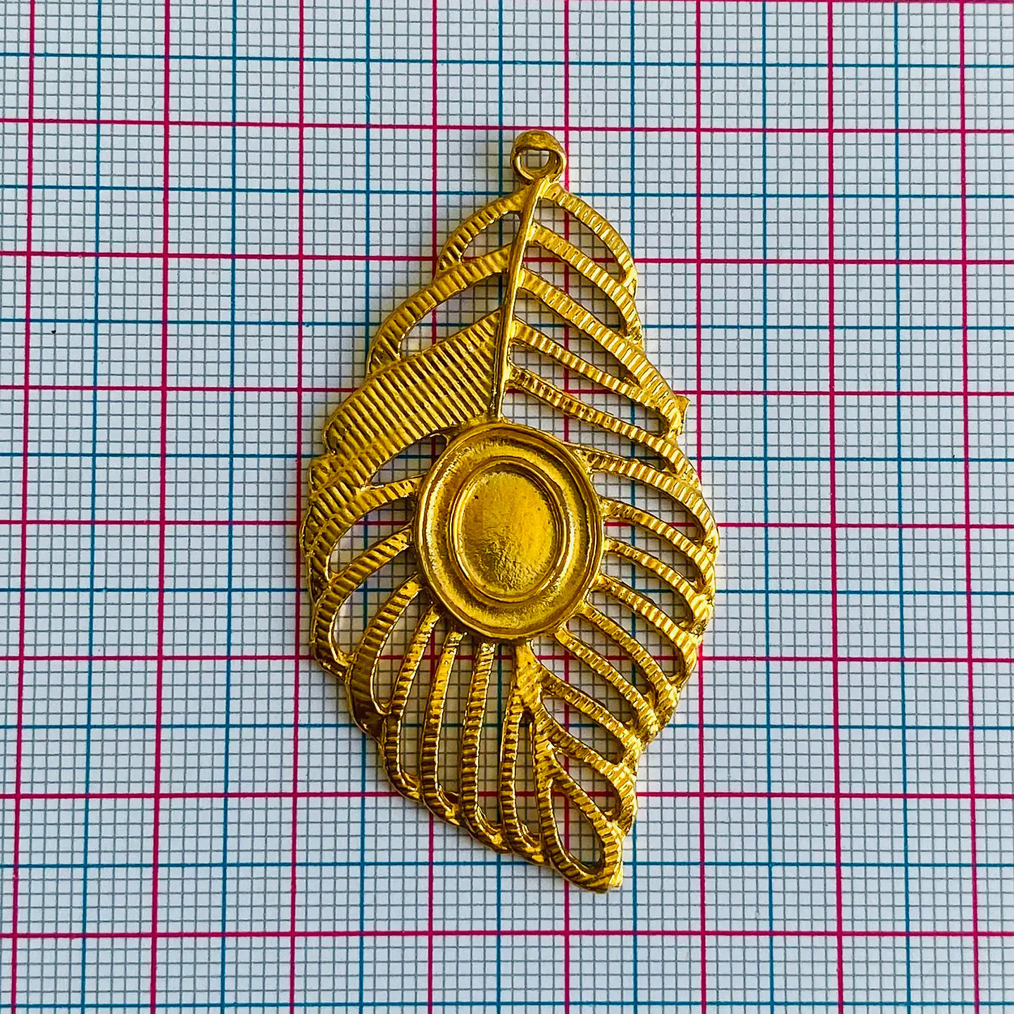 Dije Pluma de Pavo Real • Baño de Oro • 32x56 mm 2