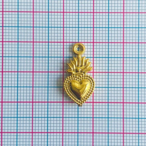 Dije Corazón Sagrado de Jesús / Milagrito Mexicano • Baño de Oro • 10x21 mm