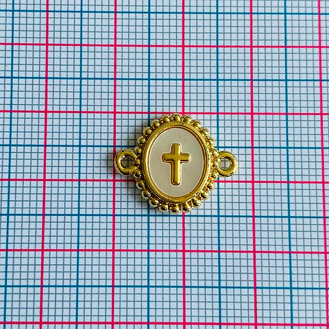 Conector Ovalado Cruz Latina • Rodio • 18x15 mm