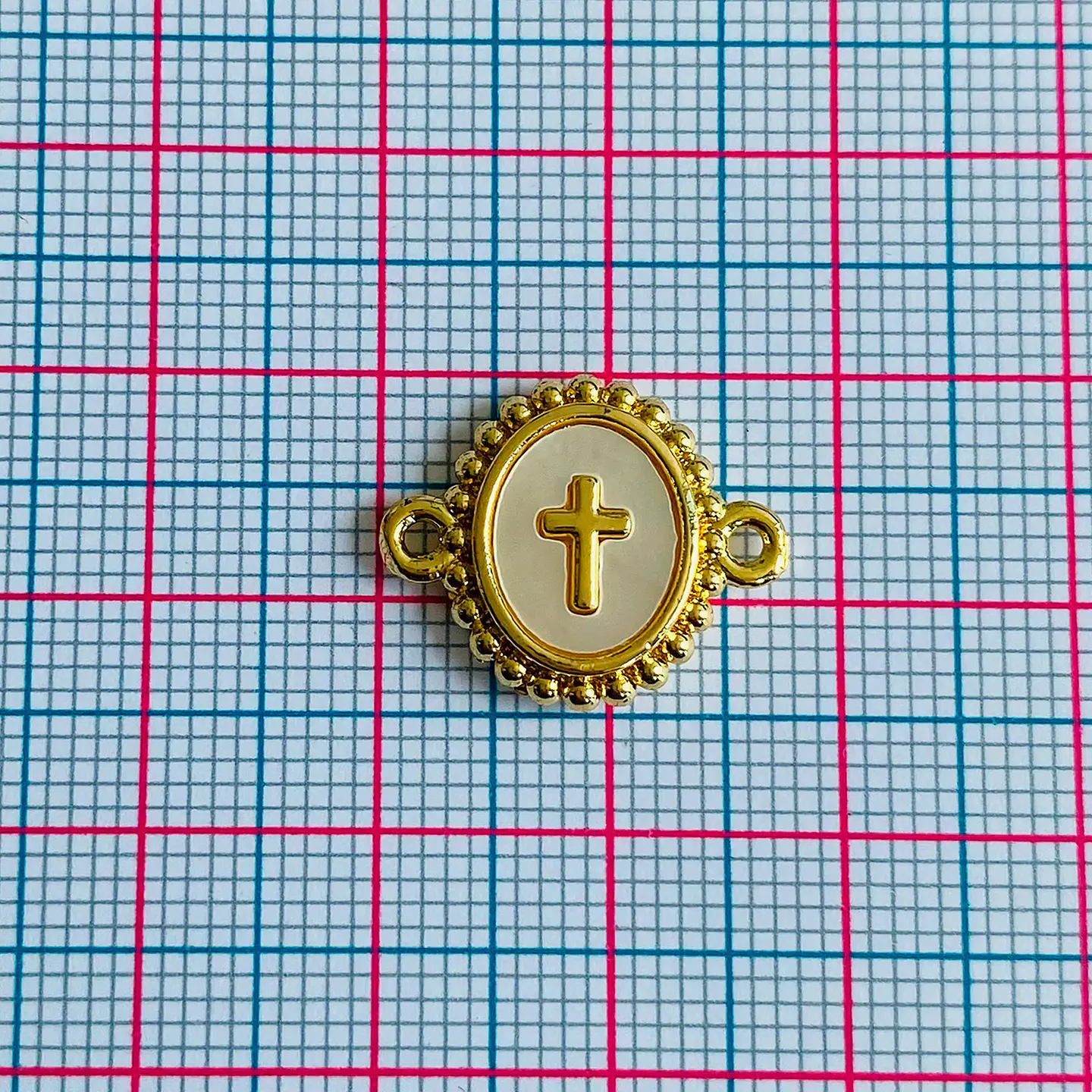 Conector Ovalado Cruz Latina • Rodio • 18x15 mm 2