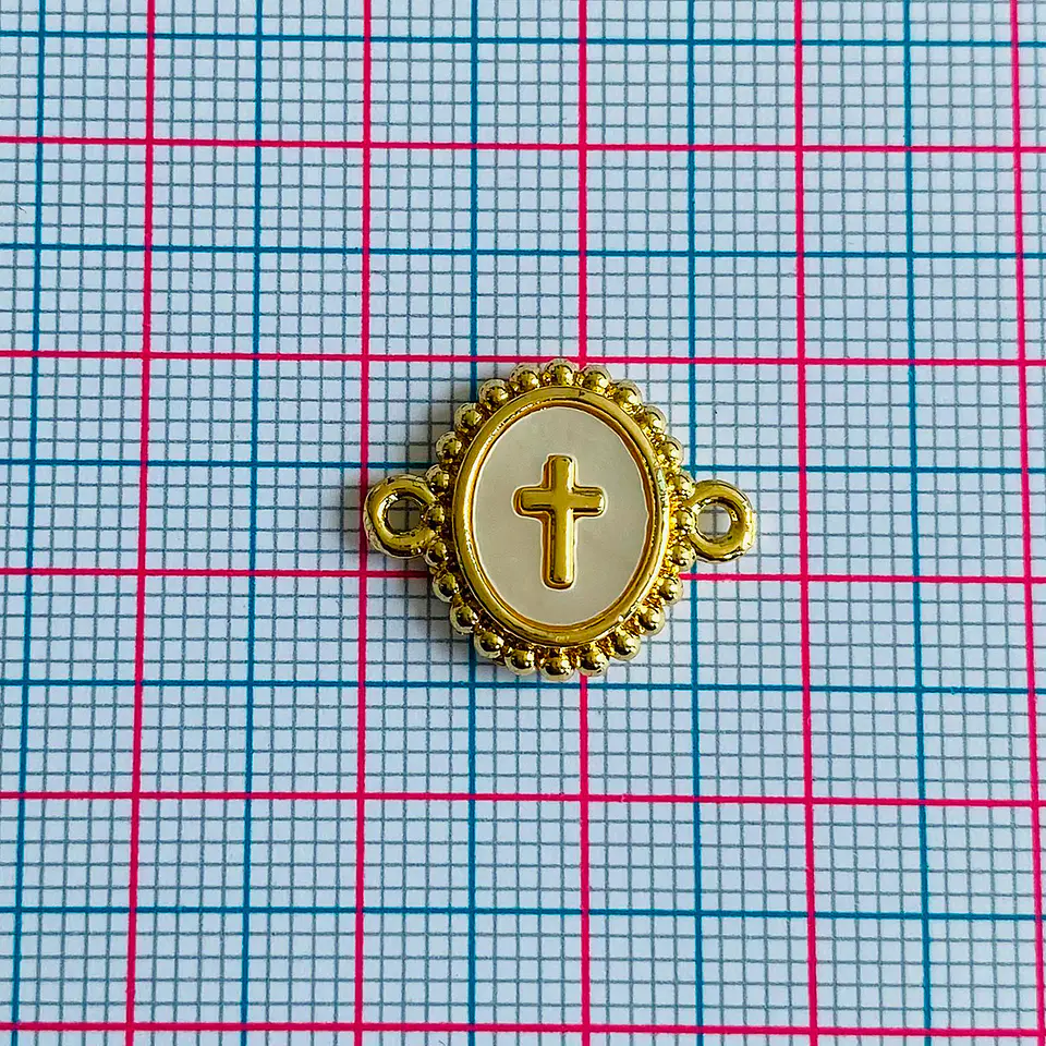 Conector Ovalado Cruz Latina • Rodio • 18x15 mm 2