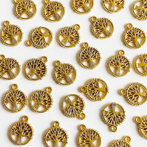 Dije Árbol de la Vida Circular • Baño de Oro • 10x13 mm