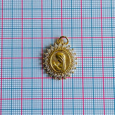 Medalla Sol Virgen en Oración • Rodio • 18x20 mm