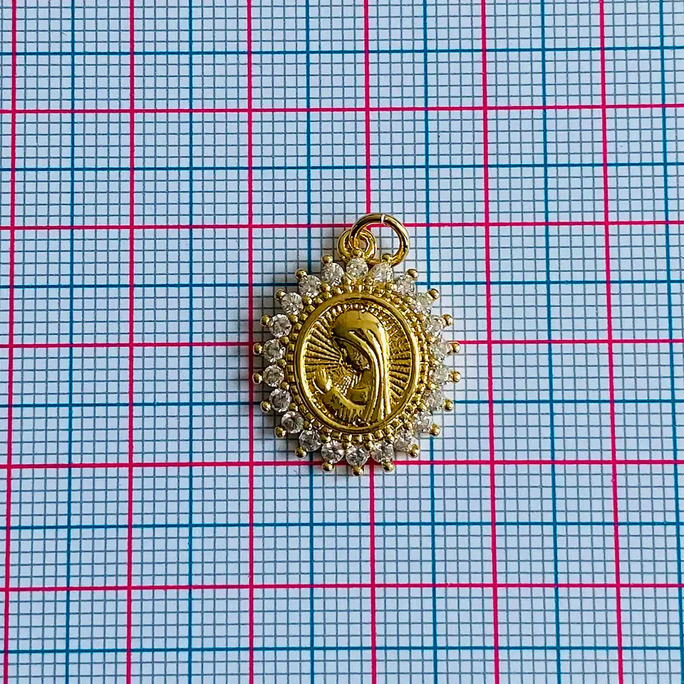 Medalla Sol Virgen en Oración • Rodio • 18x20 mm 2
