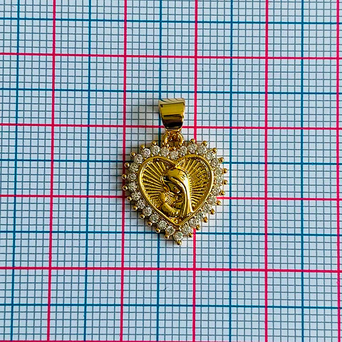 Dije Corazón Virgen María • Rodio • 15x17 mm