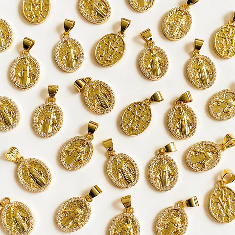 Medalla Ovalada Virgen Milagrosa • Rodio • 11x16 mm