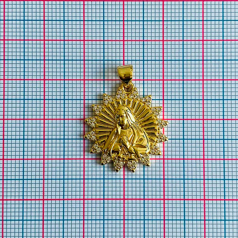 Medalla Sol Virgen María • Rodio • 21x23 mm