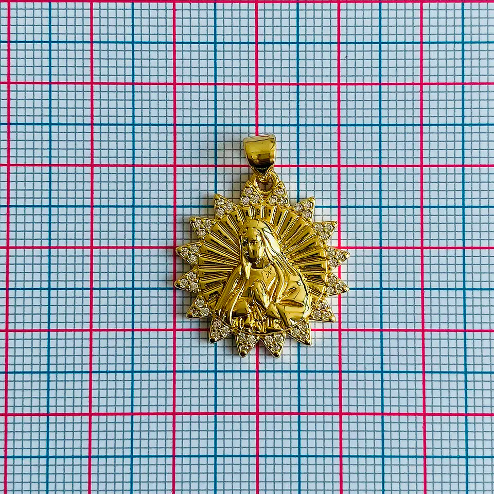 Medalla Sol Virgen María • Rodio • 21x23 mm 2