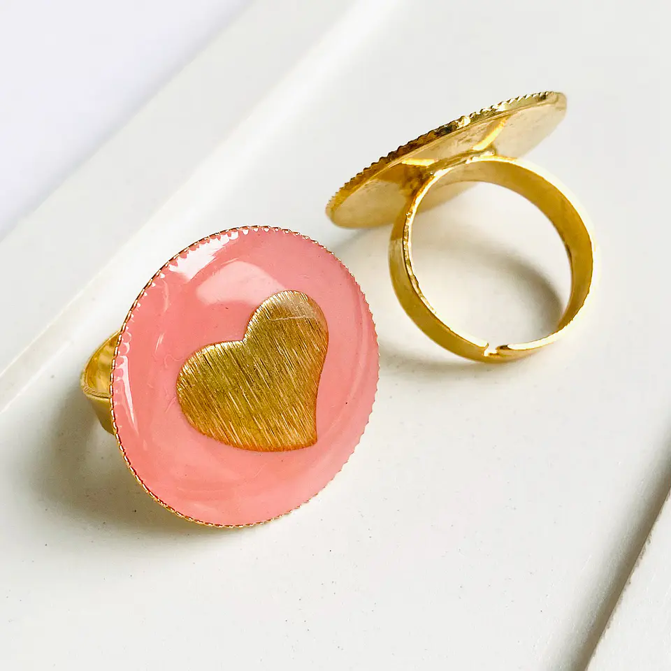 Anillo Corazón Resina • Baño de Oro 4