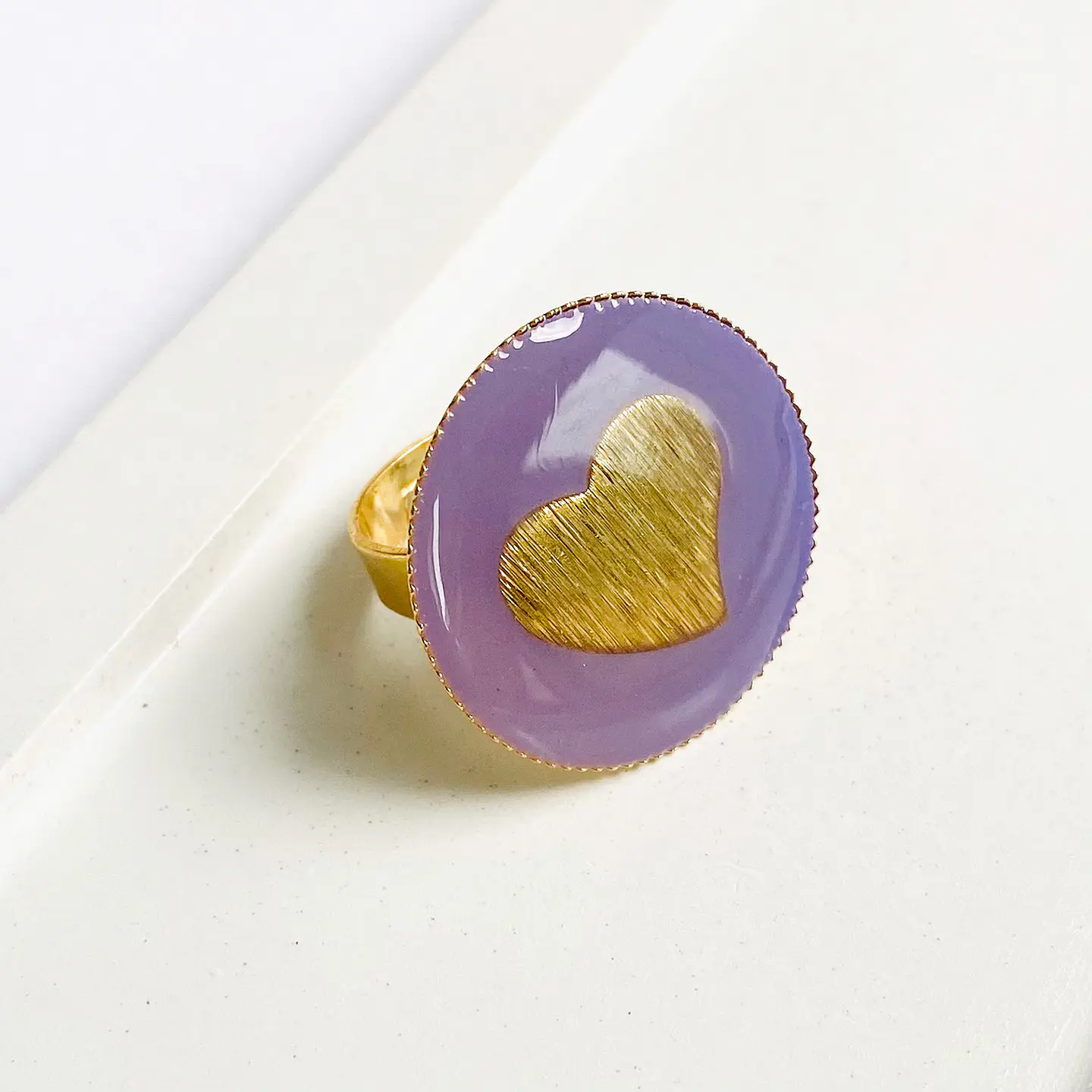 Anillo Corazón Resina • Baño de Oro 5
