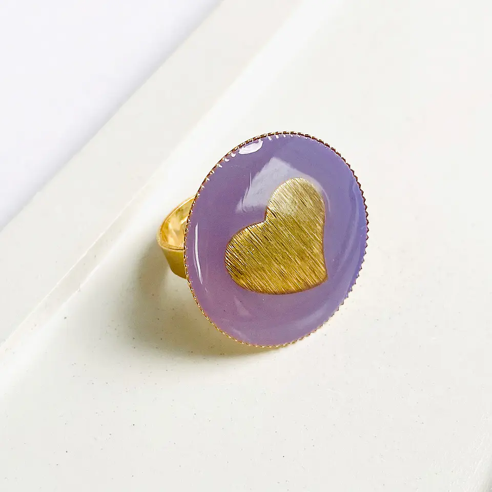 Anillo Corazón Resina • Baño de Oro 5