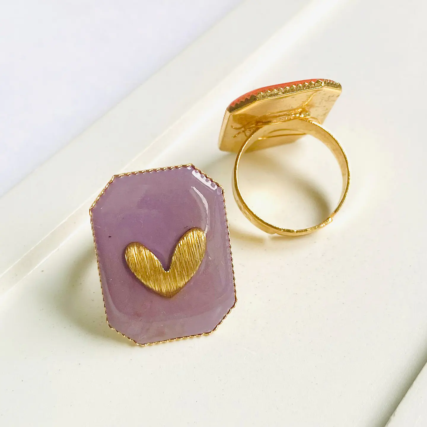 Anillo Rectangular Corazón • Baño de Oro 5