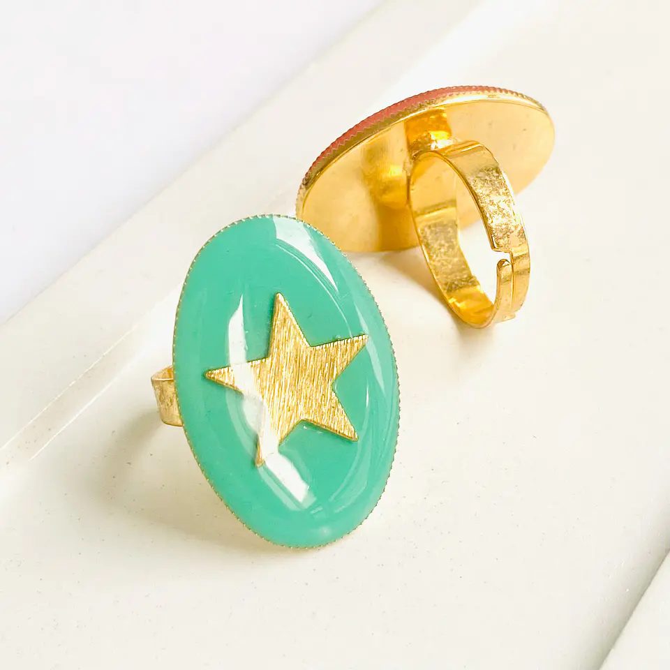 Anillo Ovalado Estrella • Baño de Oro 5
