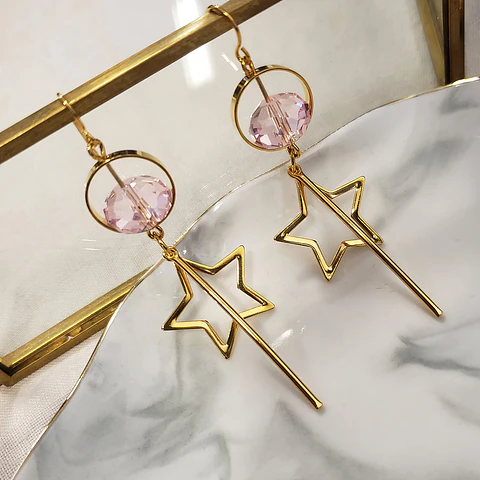 Arete Estrella y Cristal • Baño de Oro • 21x66 mm