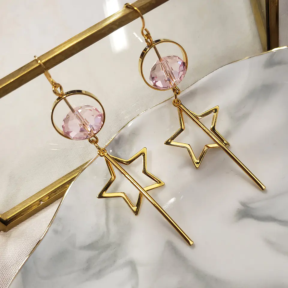 Arete Estrella y Cristal • Baño de Oro • 21x66 mm 1