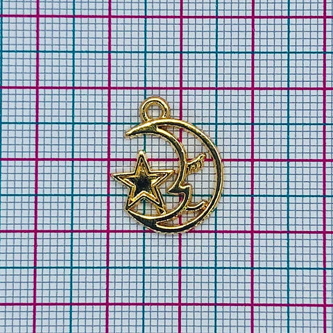 Dije Media Luna con Estrella • Baño de Oro • 15x20 mm