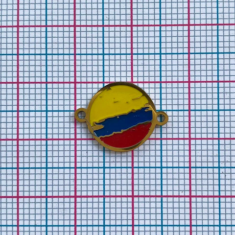 Dije de Dos Argollas Redondo Bandera de Colombia • Acero • 16x12 mm