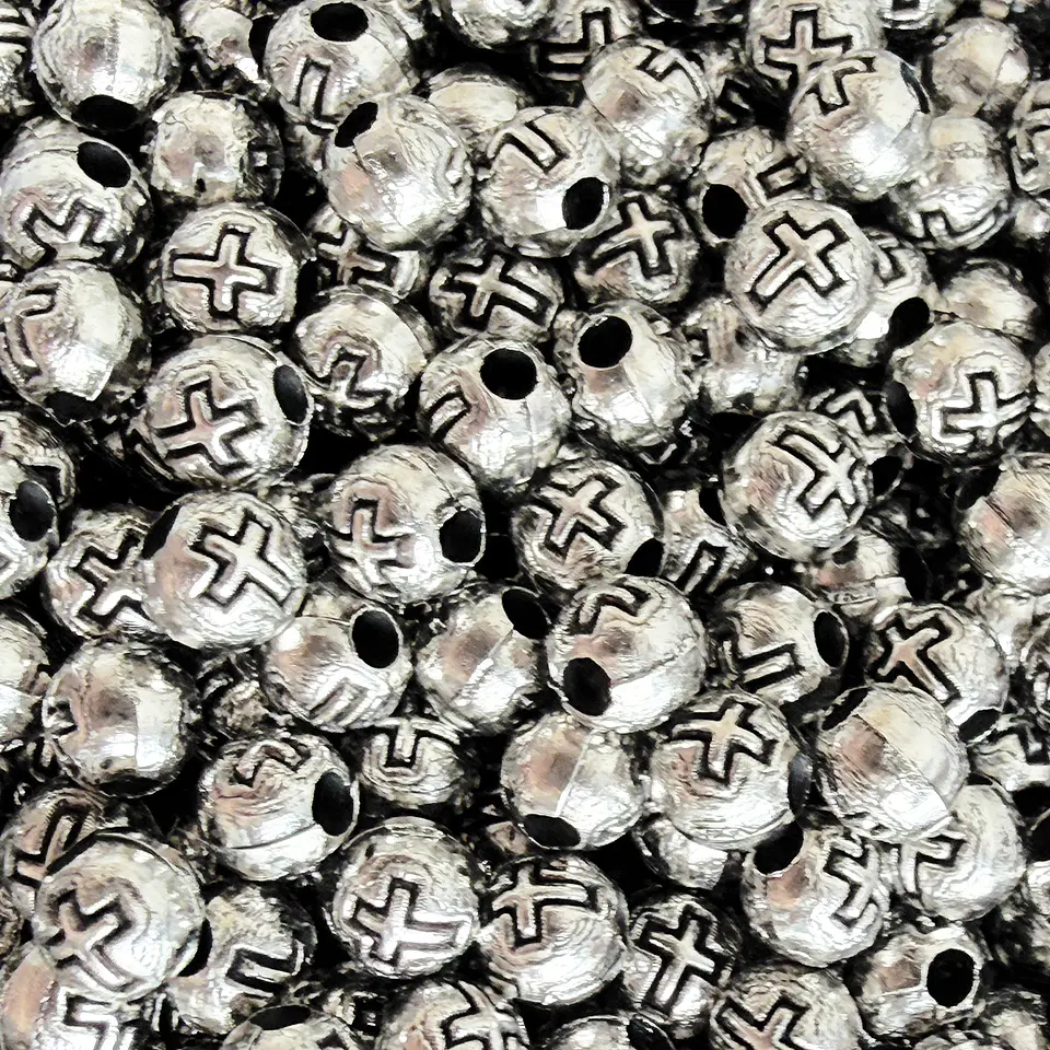 Cuenta Esférica con Cruz Grabada • Zamak • 4x4 mm 1