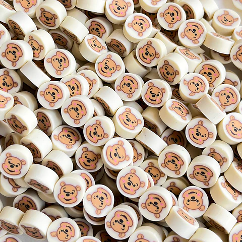 Pasante Disco Osito Tierno Beige • Fimo • 10x10 mm