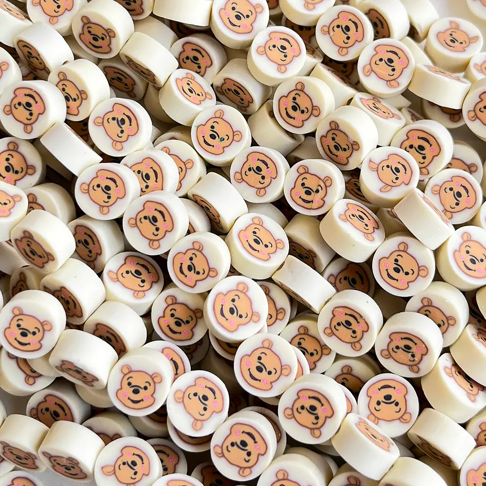 Pasante Disco Osito Tierno Beige • Fimo • 10x10 mm 1