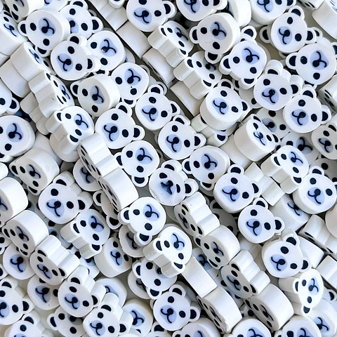 Pasante Cabeza Oso Panda Blanco • Fimo • 10x10 mm