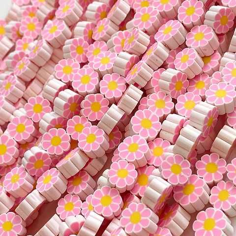 Pasante Margarita Flor Rosa • Fimo • 10x10 mm