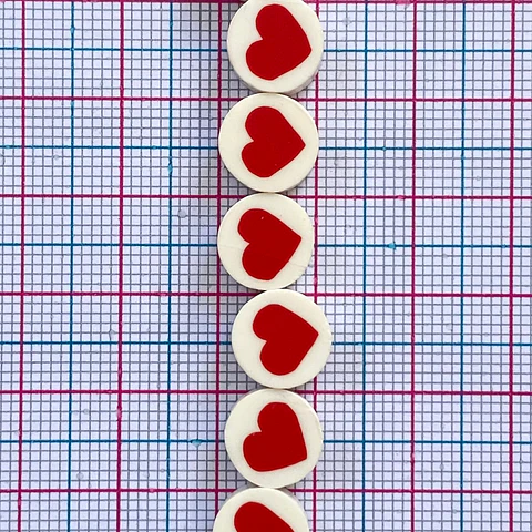 Pasante Disco Corazón Rojo • Fimo • 10x10 mm