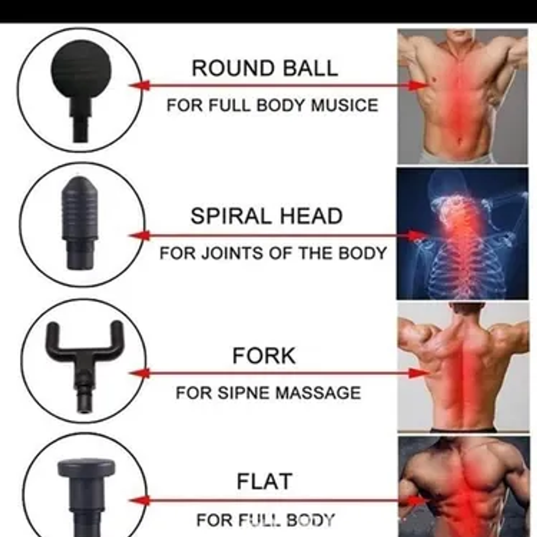 Masajeador Muscular Pistola Fascial Gun con 4 Accesorios – Color Plateado 3