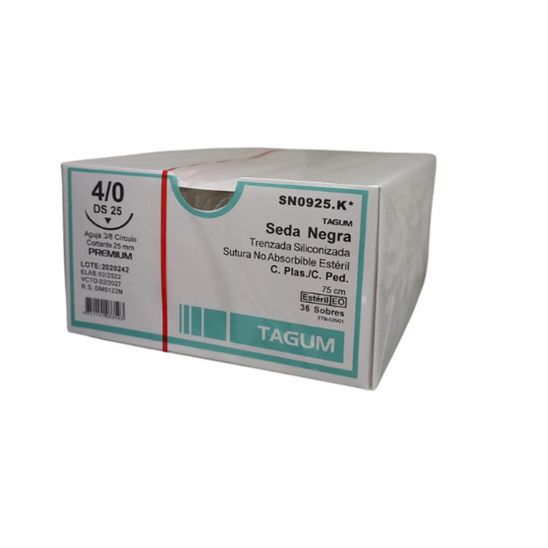 Sutura No Absorbible Estéril Seda Negra 4/0 HR 20 – TAGUM 1