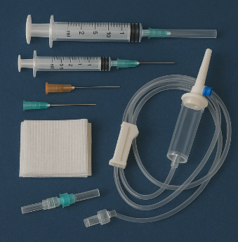 Jeringas, agujas y bajada de suero